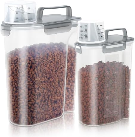 LEAWALK 3+5Lbs Airtight Dog Cat Pet Food Storage Container (Clear Grey) by LEAWALK