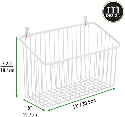 mDesign Small Metal Wire Wall Mounted Storage Organizer Basket Bin for Hanging in Kitchen, Garage, Entryway, Mudroom, Bedroom, Bathroom, Laundry Room - Unity Collection - 2 Pack - White - Image 3