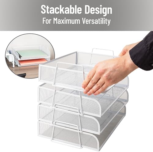Mind Reader Stackable Paper Tray, Desktop Organizer, File Storage, Office, Metal Mesh, 4 Pcs., White - Image 4