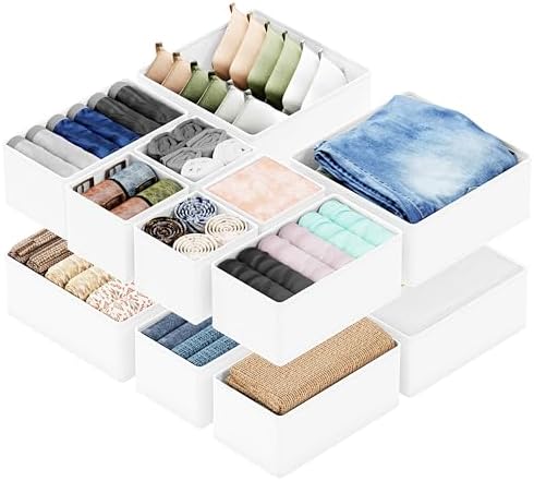 SpaceAid Drawer Organizer Clothes, 12 Pack Dresser Organizer Bins for Nursery, Closet Organization and Storage Dividers for Clothing, Baby Clothes, Underwears, Socks (White) by SpaceAid