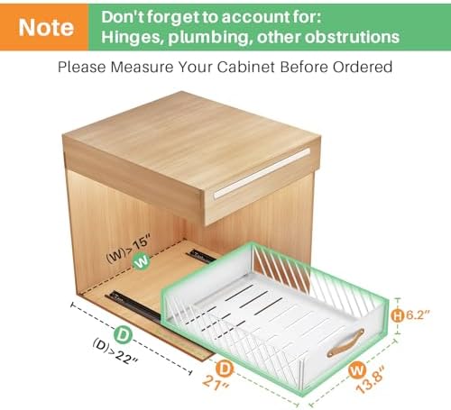 Pull out Cabinet Organizer,Heavy Duty Slide out Pantry Shelves Drawer Storage with Adhesive Nano Film,Sliding Mesh Cabinet Basket with Handle for Kitchen, Bathroom, Home, 13.8"W X 21"D X 6.2"H,White - Image 2