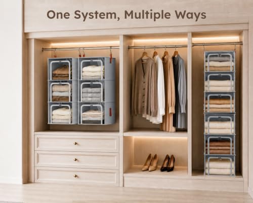Homsorout 6-Tier Modular Hanging Closet Organizer Shelves, Grey - Image 2