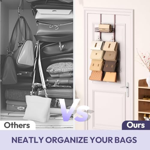 SWTYMIKI Over the Door Purse Organizer - Wall Mounted Handbag Organizer with 10 Hooks and Metal Basket, Hanging Purse Storage Rack Holds up to 10 Bags, Bag Rack Can Use As 1/2 Part, for Door, Closet - Image 4