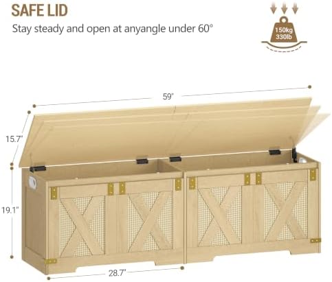 Hzuaneri 59 inches Boho Storage Chest and Bench | 70 Gal | 330lb Seat - Image 3