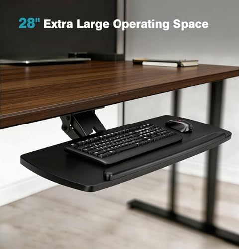 Keyboard Tray Under Desk with Storage Drawer, Height Adjustable Keyboard Tray Slide Out 360° Swivel Tilt, Ergonomic Under Desk Mount Keyboard & Mouse Holder for Gaming Home Office - Image 2