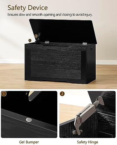 usikey 29.5” Storage Chest, Toy Box with Safety Hinge & Gel Bumpers, Toy Chest, Lift Top Storage Trunk, Supports 220 lb, for Living Room, Bedroom, Entryway, Black - Image 6