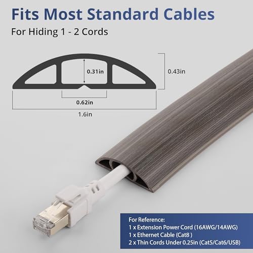 ZhiYo 10ft Floor Cord Cover, Cable Cavity 0.6" W x 0.3" H, Grey Oak Wood - Image 2