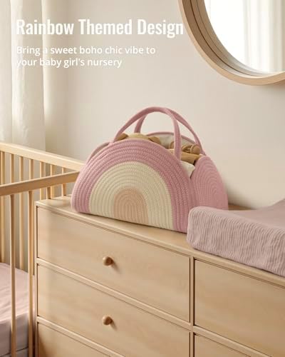 Blissful Diary Diaper Caddy Organizer, Woven Cotton Rope, Blush Rainbow - Image 6