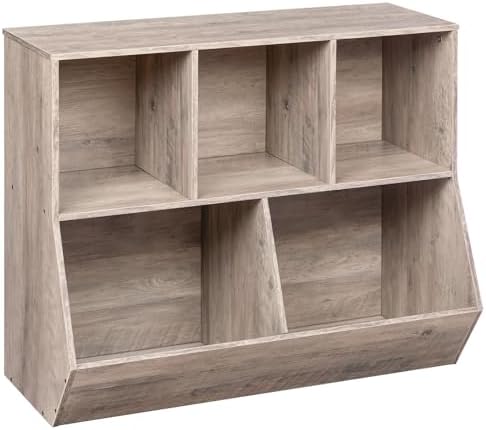 HOOBRO Kids Bookshelf, Bookcase Footboard, Toy Storage Cubby, Children's Toy Shelf, 35.4" L Toy Storage Cabinet, Fit for Children's Room, Playroom, Hallway, Kindergarten, Greige BG32CW01 by HOOBRO