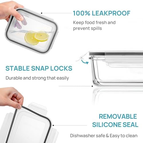 Vtopmart 5Pack 30oz Glass Meal Prep Container Sets with Lids, Grey - Image 6