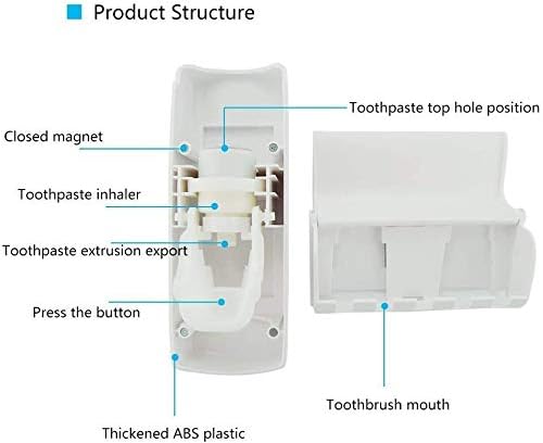 Toothpaste Dispenser and Toothbrush Holder Set, Wall Mounted Automatic Toothpaste Squeezer and Toothbrush Organizer Holder,Restroom Bathroom Accessories (5 Brushes Slots),White - Image 4