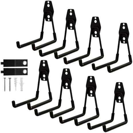 8 Pack Garage Hooks Heavy Duty with Anti-Slip Coating, Steel Utility Ladder Hooks for Hanging Garden Tools, Hoses, Ropes, Bikes and More (5.3in) by TEBGEAG