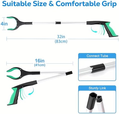 Grabber Reacher Tool - 32” Extra Long Foldable Gripper and Reaching Tool - Heavy Duty Pick Up Stick Grabbers for Seniors, Trash, Surgery Recovery Must Haves Gifts (Green) - Image 3