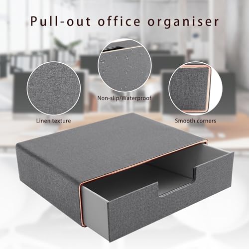 Stackable Organizer Drawer PU Leather Classic Handmade,Organize Home Office Desk Accessories and Sort Letter-Size Paper/a4 Document,Desktop Caddy with Drawers Storage,13.1x10x3.7inches,Grey - Image 5