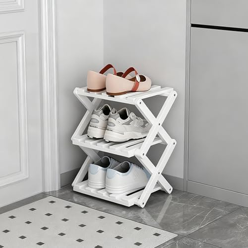 Vertical Small Shoe Rack White, 3 Tier Portable Folding Shoe Storage Rack, Without Installation Free Standing Shoe Rack for Corridors, Bedrooms Living Room Corner and Small Spaces by Akloya