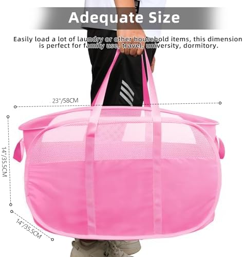 Collapsible Laundry Baskets, Tear Proof Pop Up Laundry Hamper with Dual Handles, Durable Foldable Laundry Basket, Easy to Carry Laundry Hamper for Home, Laundry Room, Bedroom, Dorm, Travel Pink - Image 3