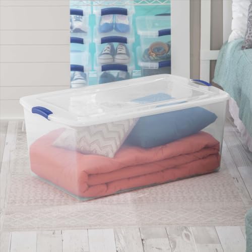 105 Quart Extra Large Clear Plastic Storage Bin, Stackable Container With Blue Accent Latch Lid, See-Through Lidded Box For Seasonal Clothes, Bedding, Camping Gear, Home Closet - Image 3