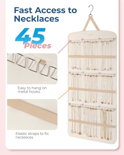 BAGSMART Hanging Jewelry Organizer, Necklace Holder, Extra Large Beige - Image 2