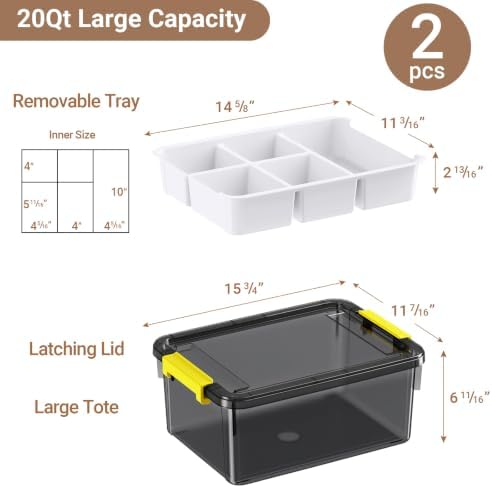 40Qt Stackable Storage Bins with Lids Trays Craft Box Organizers, 2Pack,GY - Image 2