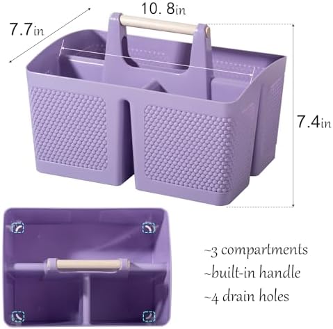 rejomiik Plastic Shower Caddy, Portable Shower Basket with Handle, Purple - Image 3