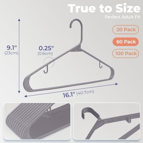HOUSE DAY Grey Plastic Hangers 60 Pack, Slim Space-Saving Clothes Hangers - Image 3