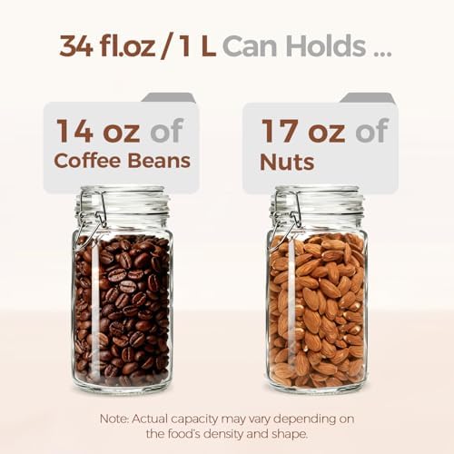 ComSaf Glass Pantry Jars with Airtight Lids 34 oz 3 Pack Coffee Canisters - Image 5