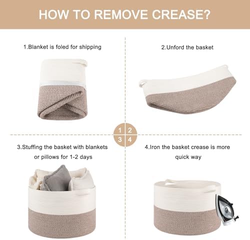 OIAHOMY Large Blanket Basket Living Room Cotton Rope Laundry Basket Brown - Image 6