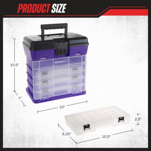 Storage and Tool Box-Durable Organizer Utility Box-4 Drawers with 19 Compartments Each for Hardware, Fish Tackle, Beads, and More by Stalwart (Purple) - Image 5