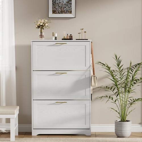 Modern Luxury Shoe Cabinet Organizer with 3 Flip Drawers,31.5" W，White - Image 3