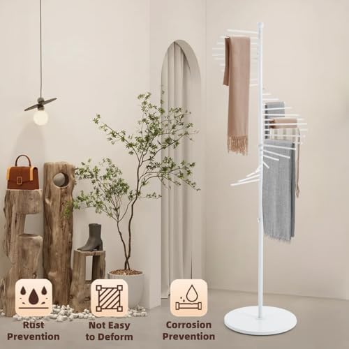 Scarf Organizer, Hijab Organizer, 30 Tiers Metal Scarf Hanger for Multiple Scarves, 67" Height Floor-standing Hijab Stand Belt Pants Hanger for Home, Commercial, Clothing Store (White) - Image 2