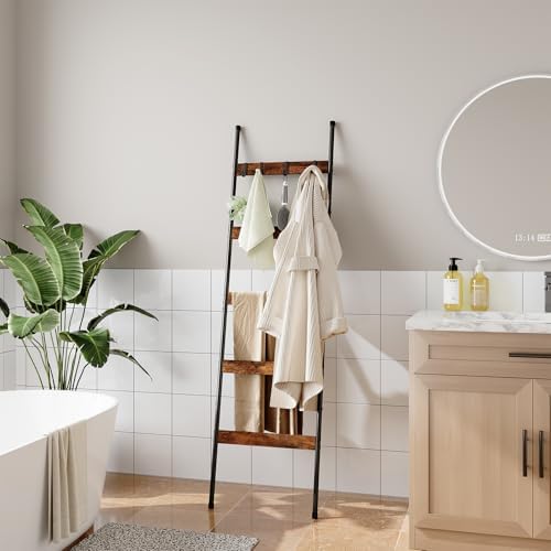 ELYKEN Blanket Ladder, 5-Tier Towel Rack, Wall-Leaning Quilt Holder - Image 5