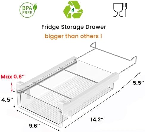 vacane Deeper Refrigerator Drawers, Adjustable Refrigerator Shelf 14-19.5 Inches Large Fridge Drawer Organizer Pull Out, Deli Meat Container for Produce, Cheese, Bacon-XL - Image 2