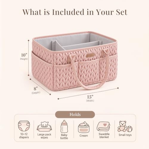 Konssy Baby Diaper Caddy Organizer, Braided Quilted Design with PU Handles - Image 2
