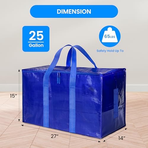 Simple Deluxe 12 Pack Moving Bags, Heavy Duty Storage Totes with Lids, Sturdy Handles& Zipper, Moving Boxes Alternative, Extra Large, for Clothes Packing, Moving Supplies, Blue - Image 3