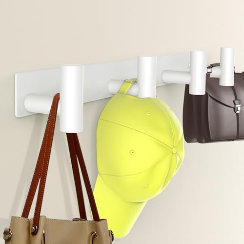 Wall Mounted Coat Rack-4 Hooks, Heavy Duty Stainless Steel Wall Hooks for Towel Coat Bag, Hat Rack Coat Hanger Coat Hooks Towel Racks for Bathroom Entryway Kitchen Office (White, 1 Pack) by VINHOLD