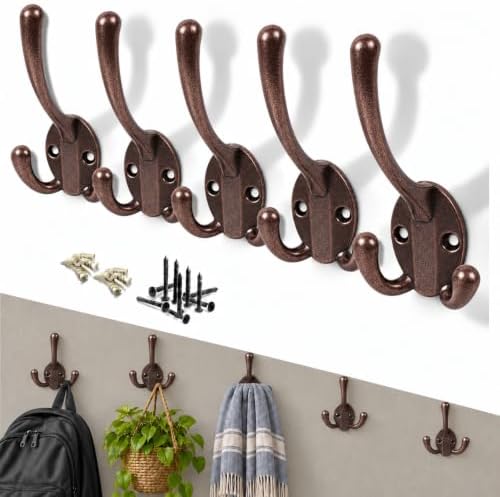 Heavy Duty Coat Hooks - 5 Packs Aluminum Alloy Wall Mounted Hooks for Hanging Jacket, Clothes, Bags, Hat | Durable Metal Utility Wall Hooks for Entryway, Closet, Mudroom, Bathroom, Garage by HADWER