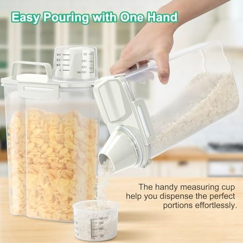 TBMax Rice Container Cereal Storage Container 2 Pack 5 Lbs, Kitchen Pantry Dry Food Storage Holder with Easy-Pouring Spout & Handy Cup, Small Pet Dog Cat Food Dispenser for Daily Feeding -Beige - Image 3