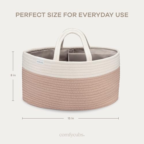 Comfy Cubs Rope Diaper Caddy Organizer - Large Baby Diaper Basket Blush - Image 5