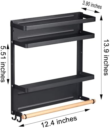 Magnetic Spice Rack Organizer Single Tier Refrigerator Spice Storage Shelf, Easy to Install The Side of The Refrigerator Can Hold spices, Jar of Olive Oil (Black L) - Image 3