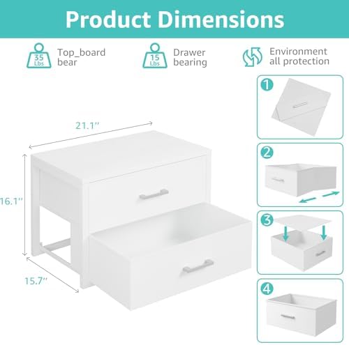 BOLUO Stackable Storage Drawers Closet Organizers and Storage Bins Fabric White 2 Drawer Dresser for Bedroom Office Modern - Image 3