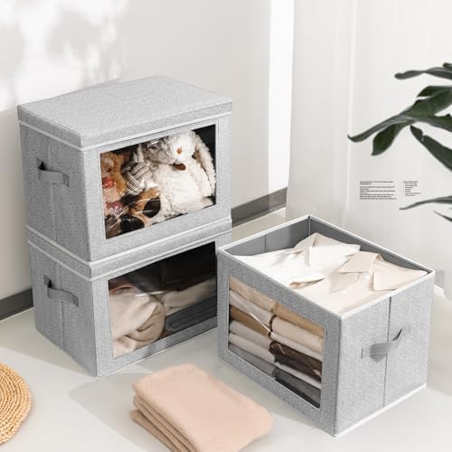Homsorout Storage Bins with Lids, 3 Pack Large Storage Cubes with Window, Closet Bins with Lids & Handles, Fabric Box for Organizing Clothes, Towels, Books, Blended - Image 4