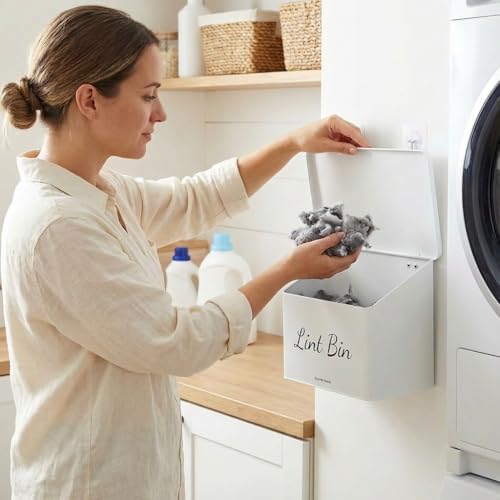 Metal Magnetic Lint Bin With Lid For Laundry Room Decor With Small Lint Holder Bin| Metal Box| Lint Holder Bins for Organzation (White, Small) - Image 5