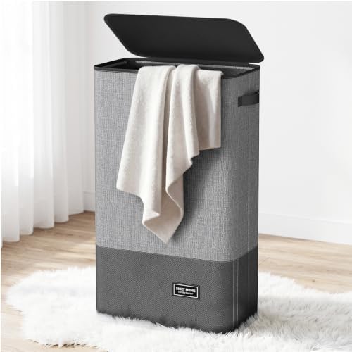 Yecaye Slim Laundry Hamper with Lid, 75L, Black-Gray by Yecaye