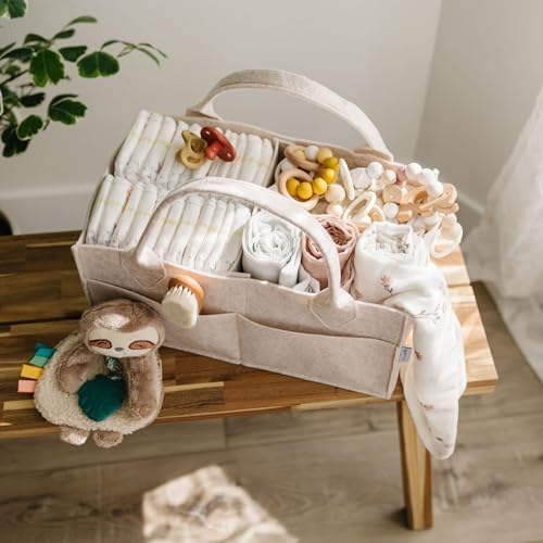 PUTSKA Baby Diaper Caddy Organizer, Felt Nursery Basket, Mocha, Extra Large - Image 3