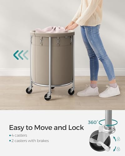 SONGMICS Laundry Basket with Wheels, 29 Gal., Steel Frame, Removable Bag - Image 4