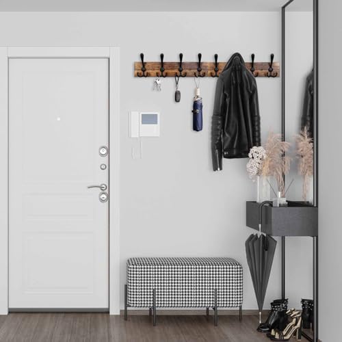Coat Rack Wall Mount 31.5'' Coat Hanger Wall Mount Burnt Brown Coat Hooks for Wall Rustic Towel Racks for Bathroom Living Room Coat Hat Cloth - Image 5