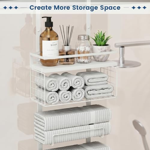 Aetyord Towel Racks for Bathroom Over The Door Towel Racks Towel Storage Organizer with Metal Shelf Basket for Bathroom Rv Camper (9-Tier White) - Image 4