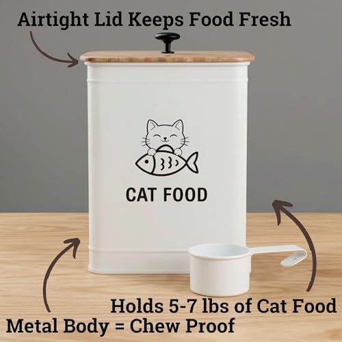 Metal Cat Food Container with Scoop 5-7 lb (25 Cup), w/ Airtight Bamboo Lid - Image 2