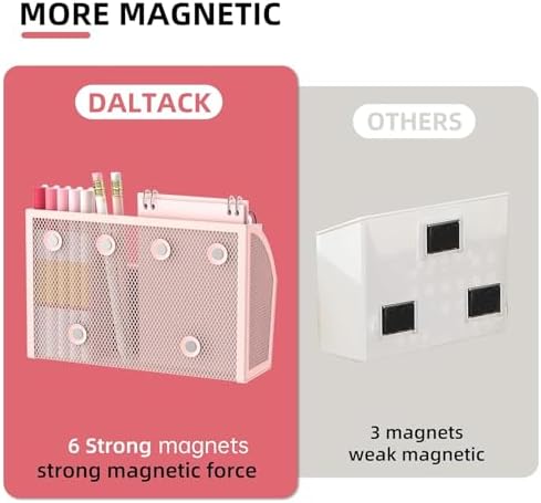 DALTACK 3-Grid Magnetic Pencil Holder, Strong Magnet Locker Organizer, Pink - Image 5