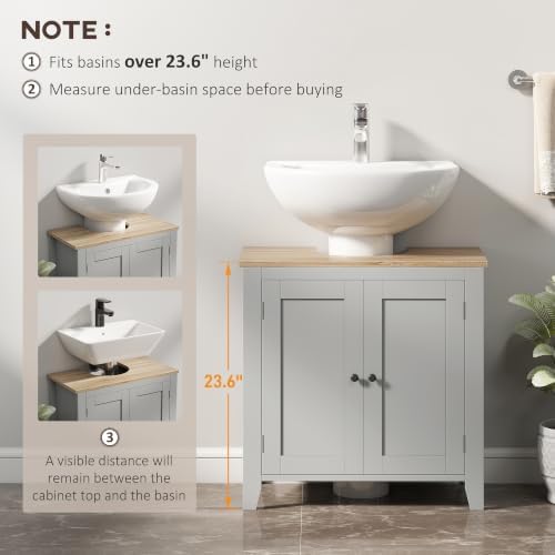 kleankin Pedestal Sink Storage Cabinet Under Sink Cabinet U-Shape Gray - Image 5